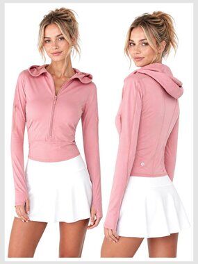 Lululemon Break A Trail 1/2 Zip Hoodie Pink Cropped Athleisure 2
